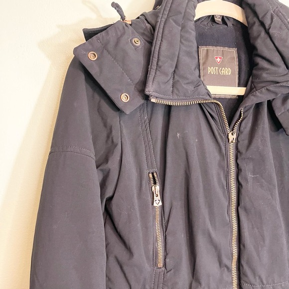 Post Card black Hooded Coat Italian Double Zipper Puffer Jacket Size 4 - Picture 16 of 16